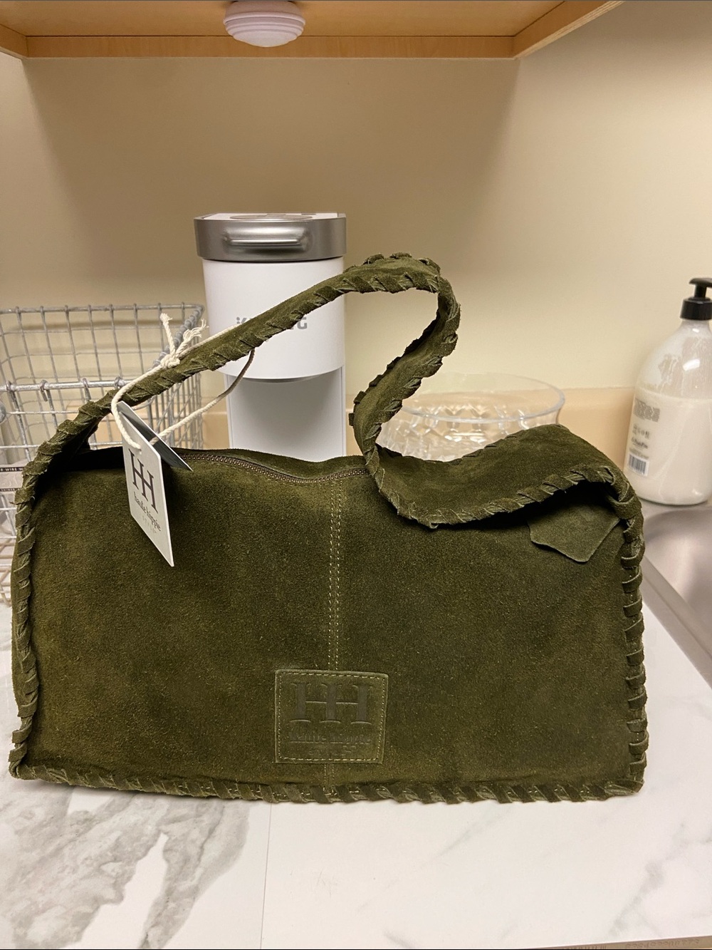 Haute Hippie Olive Green Braided Suede Hobo Shoulder Bag - Picture 6 of 15